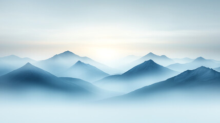 Landscape background wallpaper Misty mountains at dawn with soft light creating serene atmosphere. layers of peaks fade into distance, evoking sense of tranquility and beauty