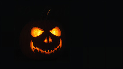 scary pumpkin with a glowing face