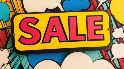 Vibrant sale sign in a comic style, capturing attention and promoting discounts.