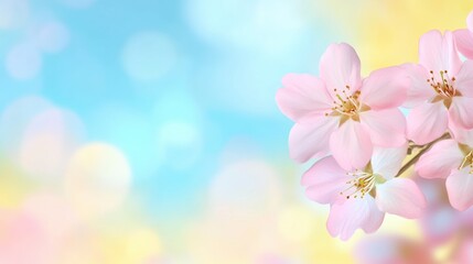 Soft Pink Cherry Blossoms Bloom Against a Pastel Background During Spring, Capturing the Essence of Nature&rsquo;s Beauty and Vibrant Colors in a Serene Setting