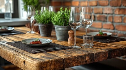 Rustic Table Setting with Wine Glasses