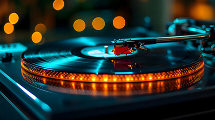 Turntable Close-Up with Orange Lights