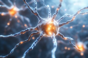Neurons connect and transmit information with glowing synapses in the nervous system.