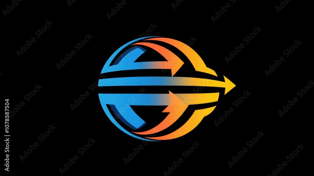 Poster a vector logo of a globe with arrows, symbolizing global transportation services.