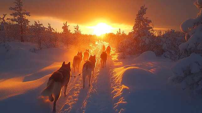 Dog Sledding with Huskies in the Snowy Winter Snowy Adventure with Energetic Dogs
