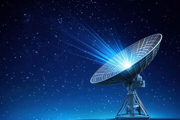 A satellite dish Transmitting Signals into Space Under Starry Night Sky, Concept of Space Communication and Exploration
