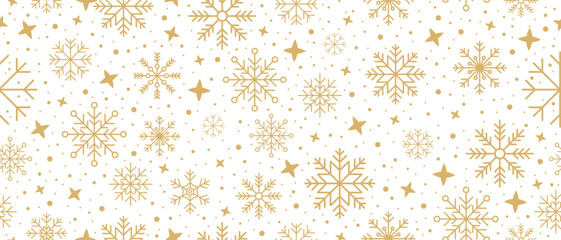 Abstract snowflake seamless border. Snowflakes seamless pattern. Snowfall repeat backdrop. Winter holidays theme. Seamless background with snowflakes. Vector illustration