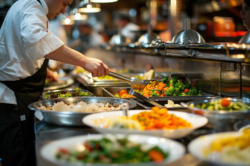 Generative AI image of professional chef cooking food in restaurant