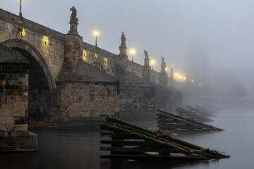 Charles bridge in foggy morning. ( Karluv most v ranni mlze) Prague