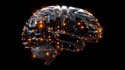 A digital representation of a brain, illuminated with glowing connections, symbolizing intelligence and neural networks.