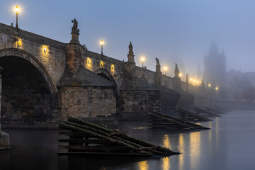 Charles bridge in foggy morning. ( Karluv most v ranni mlze) Prague