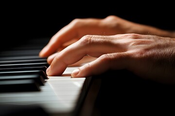 Obraz premium Hands playing piano and synthesizer, capturing the artistry of music creation and the beauty of performance, ideal for concepts of creativity, passion, and musical expression.