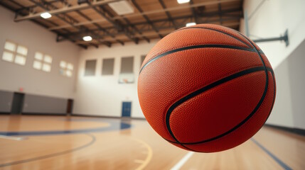 Fototapeta premium close up basketball ball on empty gym background