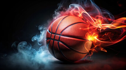 Fototapeta premium basketball ball in fire and smoke on dark background