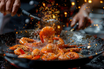Generative AI Image of Professional Chef Preparing a Gourmet Dish in Restaurant Kitchen
