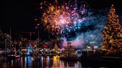 Naklejka premium Fireworks. Colorful festive fireworks. Salute. Desktop wallpaper. Festive background. Holiday. New Year. Fireworks festival.