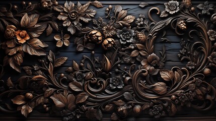 Classic dark wood with fine carvings, showcasing craftsmanship and a natural, elegant texture for decor themes.