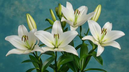 Naklejka premium White Lilies Against Teal Background