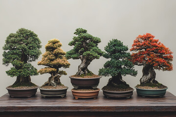 Bonsai,An arrangement of bonsai trees at different stages of development