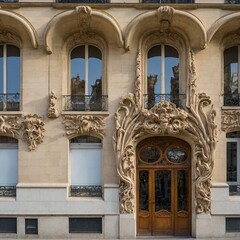 Facade of the Lavirotte historical building, Art Nouveau architecture landmark in Paris, France