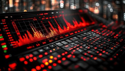 Obraz premium Real-Time Trading Signal Generator, system generating buy and sell signals based on live market data. Use flashing indicators, green/red trade buttons, 