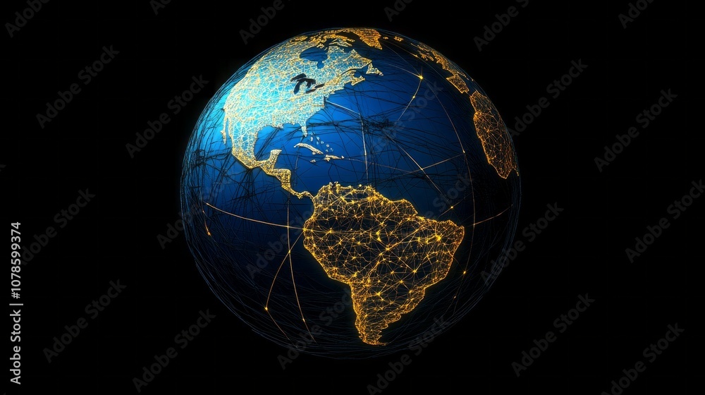 Poster A globe with a network of lines on it