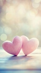 Fototapeta premium Romantic Pastel Heart Decorations in Soft Light,Romantic heart decor,Soft pastel hearts,Valentine's day concept,Love and affection symbolism ,Minimalist love decor