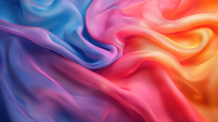 Fototapeta premium Vibrant silk fabric flowing gracefully, showcasing a beautiful blend of colors. Ideal for backgrounds, textiles, and artistic projects.
