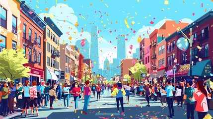 Obraz premium A city street filled with people celebrating a festive event.