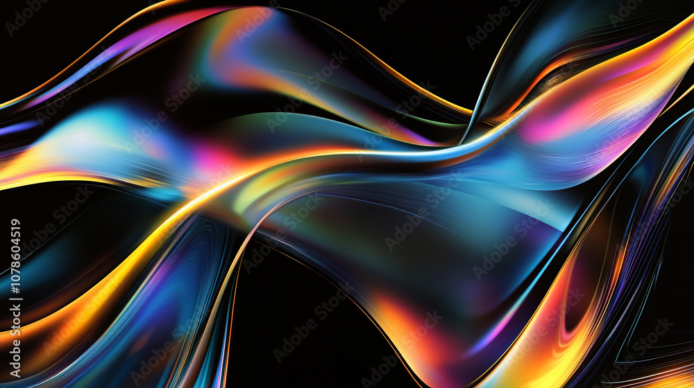 Poster colorful abstract waves flowing in a dark background