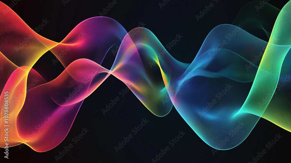 Poster colorful abstract wave patterns in vibrant digital design