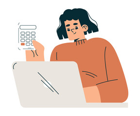 Woman Character at Laptop as Productive Team Member Vector Illustration