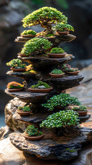 Bonsai,An arrangement of bonsai trees at different stages of development