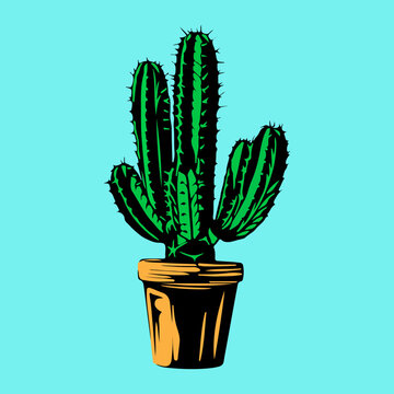 recommend clip art: cactus plant in vector cartoon style, with brown vase or pot