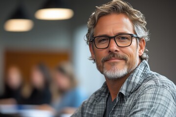 Fototapeta premium Male office business manager at corporate team meeting or coaching.