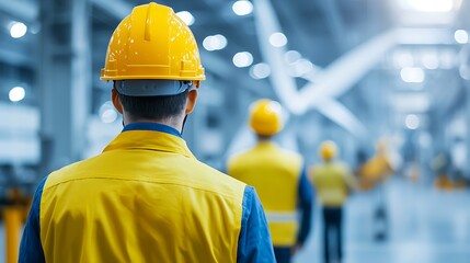 Construction Worker in a Busy Factory