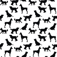Vector seamless repeating childish pattern with cute dogs, cats in Scandinavian style. Animals background with dog, cat, pets, puppy for invitation, poster, card, flyer, textile, fabric