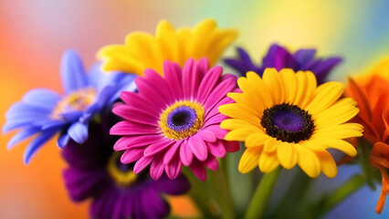 Closeup of colorful blossoms in a beautifully arranged bouquet.