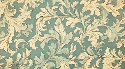 Ornate Floral Pattern in Soft Color Palette Featuring Curved Leaves and Elegant Swirls on a Subtle Textured Background for Interior Design and Decor Inspiration