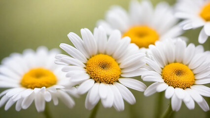 Daisy flowers in macro with lush green background.