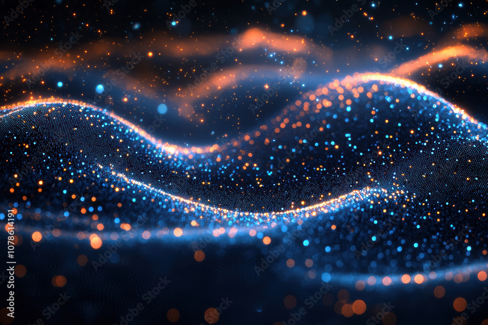 Wall mural abstract digital landscape with glowing particles and waves, creating a mesmerizing visual experienc