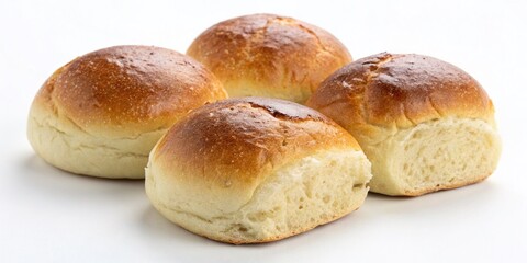 Three Delicious Buns Isolated on a White Background Perfect for Food Photography, Baking Blogs, and Culinary Presentations with a Focus on Fresh Ingredients and Textures