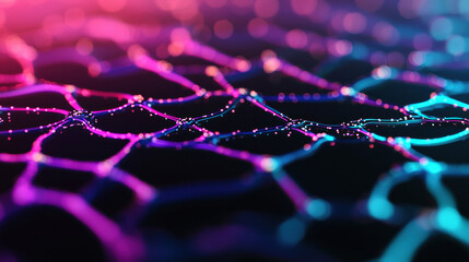 A vibrant abstract representation showcasing interconnected nodes and lines in striking colors, symbolizing technology and innovation.