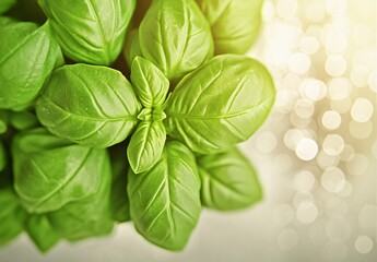 Fototapeta premium Fresh Basil Leaves Close-Up: Organic Garden Herbs