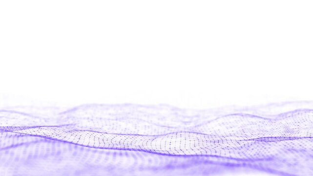Purple wave with motion dots and lines. Abstract digital white background. Concept connection big data. Futuristic technology backdrop. 3D rendering.