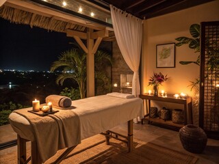 Tranquil Night Massage Therapy Setting with Soft Lighting and Relaxing Atmosphere for Ultimate Relaxation and Stress Relief