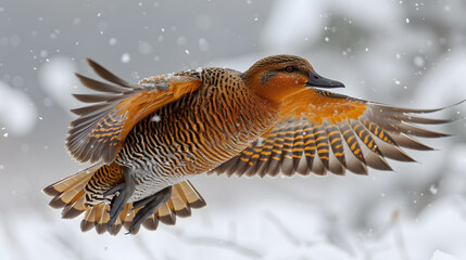 Gadwall flying on sky isolated on white background