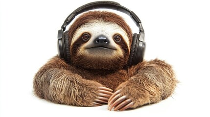 Cute Baby Sloth Relaxing with Headphones