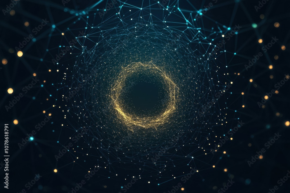 Wall mural a mesmerizing abstract digital vortex composed of glowing lines and luminous dots, representing inte