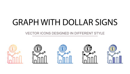 Graph with Dollar Signs icon design with white background stock illustration